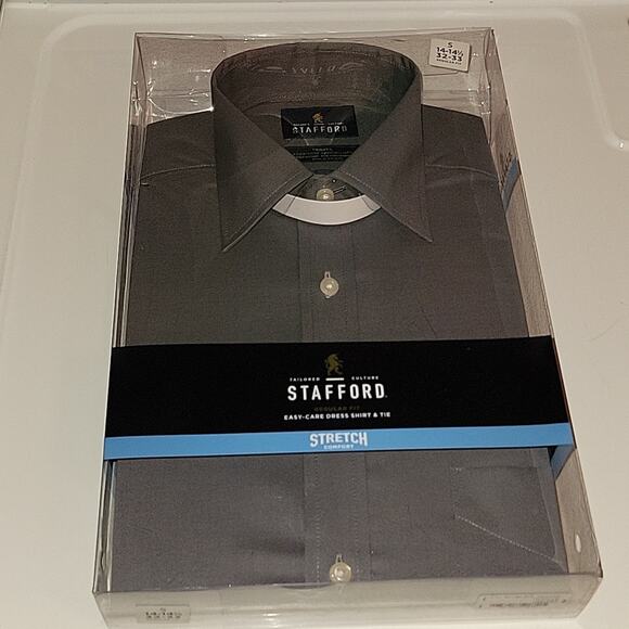 Stafford Travel Easy-Care Broadcloth Dress Shirt Autobahn Gray regular fit 32-33 - Picture 1 of 3